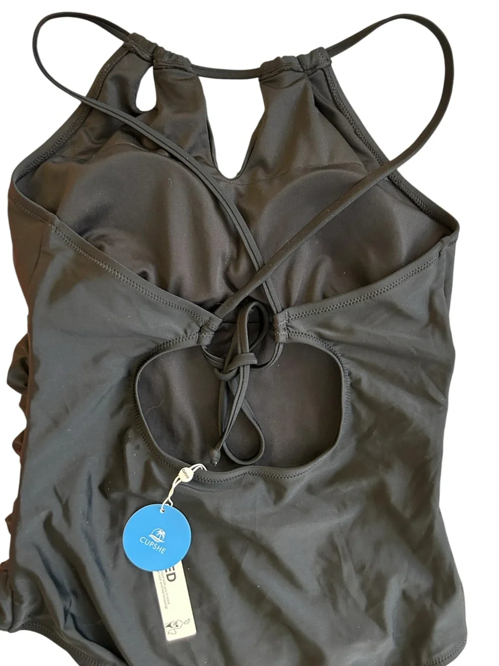 Black Halter-Keyhole Minimalist One-Piece Swimsuit - Crisscross Back Straps - L